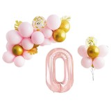Aranjament Baloane 31 Buc Cifra 0 Roz Auriu 70cm - Set Baloane Latex &amp; Folie, Decor Aniversare Copii, Petrecere Tematica