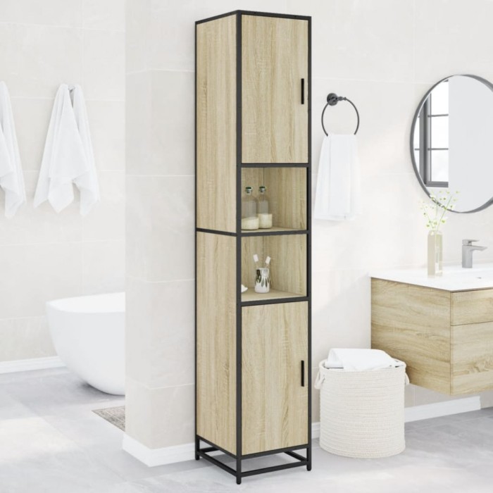 vidaXL Dulap baie stejar sonoma 35x37,5x188,5 cm lemn prelucrat/metal 3300881