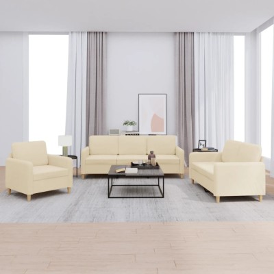vidaXL Set de canapele cu perne, 3 piese, crem, textil 3202056 foto