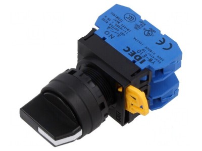 Comutator rotativ negru 22mm cu 1 NO x2 foto