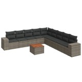 Cumpara ieftin Set mobilier de gradina cu perne, 10 piese, gri, poliratan