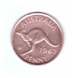 Moneda Australia 1 penny 1962, stare foarte buna, curata, Australia si Oceania, Bronz