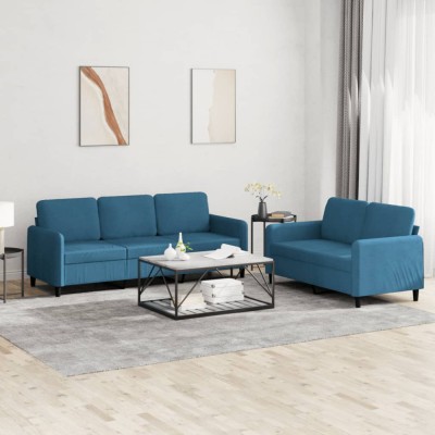 vidaXL Set canapea 2 piese, albastru, catifea foto