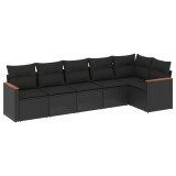 Set mobilier de gradina cu perne, 6 piese, negru, poliratan