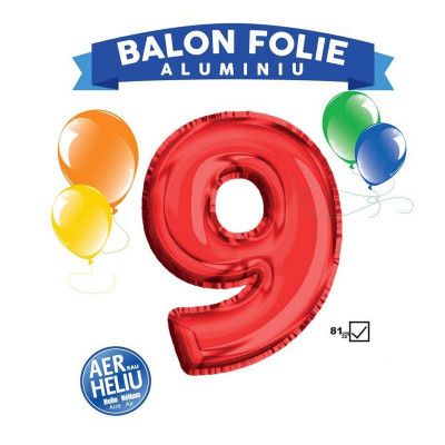Balon petrecere, cifra aniversara 9, folie aluminiu, rosu, 81 cm foto