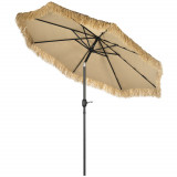 Outsunny Umbrelă de Grădină Stil Hawai cu Paie, Rotundă cu Manivelă, &Oslash;265x250cm, Kaki | Aosom Romania