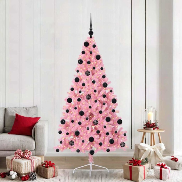 vidaXL Pom de Crăciun artificial pre-iluminat Roz 210 cm PVC 3397090