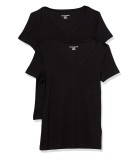 Cumpara ieftin Set 2 Tricouri Damă Amazon Essentials Negre, M&acirc;necă Scurtă, Bumbac Modal, Slim Fit, Mărimea L