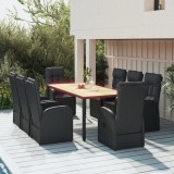 VidaXL Set mobilier de grădină cu perne, 9 piese, negru, poliratan 3157605