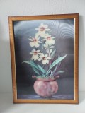 Tablou vintage 3D cu imagine mișcătoare / hologramă - flori &icirc;n vază (43x32.5 cm), anii 90