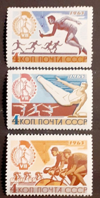 Rusia 1965 sport, gimnastica, ciclism, atletism, serie 3v mnh foto