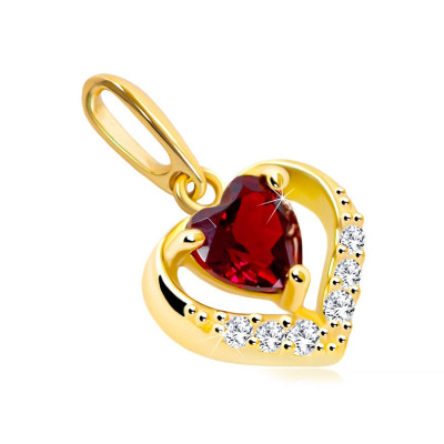 Pandantiv din aur 585 - contur inimă cu zirconii, rubin roșu sub formă de inimă foto