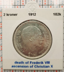 Danemarca 2 kroner 1912 argint - Death of Frederik VIII - km 811 - G011 foto