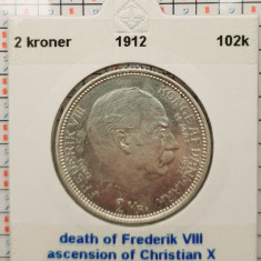 Danemarca 2 kroner 1912 argint - Death of Frederik VIII - km 811 - G011