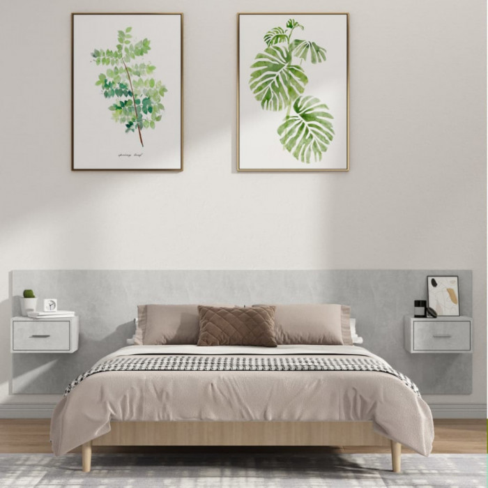 Tablie de pat cu dulapuri, gri beton, lemn prelucrat GartenMobel Dekor