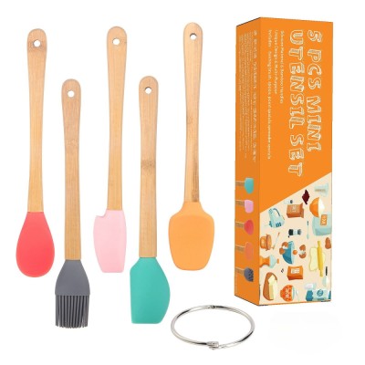 Set 5 Mini Spatule de Silicon Flippy, pensula, Stejar, Multicolor foto