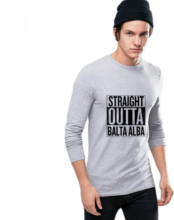 Bluza barbati gri cu text negru - Straight Outta Balta Alba - M