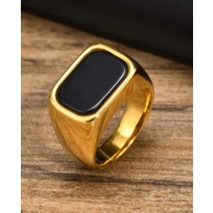 Ghiul Bărbați, Oțel Inoxidabil Placat Aur, Piatra Onix Negru, Design Elegant