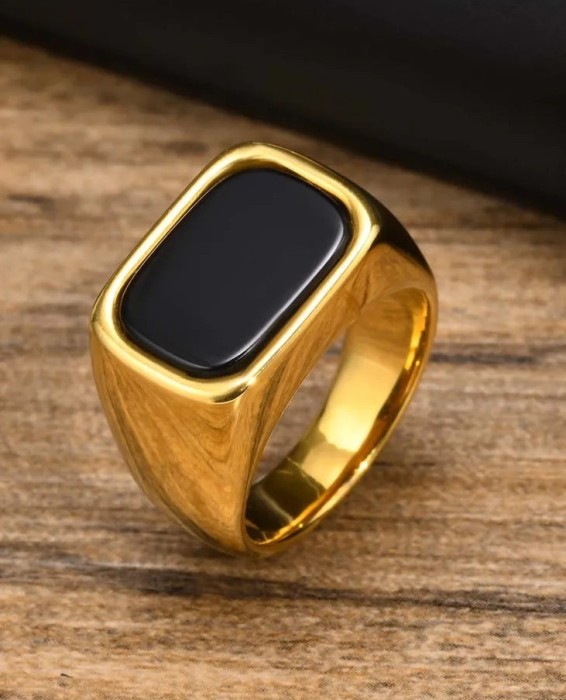 Ghiul Bărbați, Oțel Inoxidabil Placat Aur, Piatra Onix Negru, Design Elegant