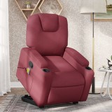 VidaXL Fotoliu rabatabil de masaj cu ridicare, roșu vin, textil