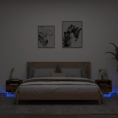Gossi noptiere cu lumini led, 2 buc., stejar fumuriu, 40x39x37 cm foto