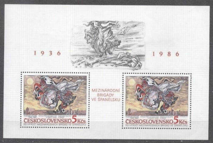 Czechoslovakia 1986 Paintings International brigade Spain perf. sheet MNH S.698