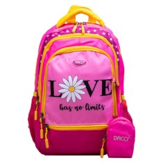 Ghiozdan Scolar cu Borseta Daco, Dimensiuni 38x30x17 cm, Model Love Has No Limits, Bretele cu Burete Reglabile si Patru Fermoare, Material Poliester, foto