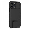 Husa Defender cu Stand pentru iPhone 11, Negru, Suport reglabil, Antisoc, Protectie glisanta pentru camera, Flippy