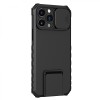 Husa Defender cu Stand pentru Samsung Galaxy S22, Negru, Suport reglabil, Antisoc, Protectie glisanta pentru camera, Flippy