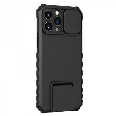 Husa defender cu stand pentru iphone 11 pro max, negru, suport reglabil, antisoc, protectie glisanta pentru camera, flippy foto