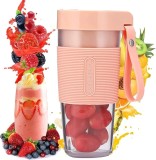Blender portabil pentru smoothie-uri, capacitate 350ml, incarcare USB, inchidere etansa, lama din otel, roz