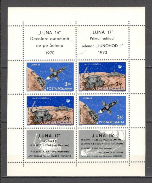 Romania.1971 Posta aeriana:Luna 16 si 17-Bl. ZR.400