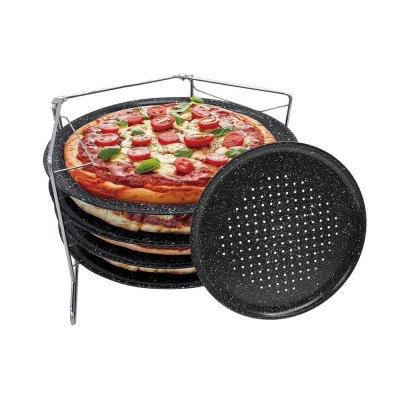 Tava pentru pizza cu strat de marmura, baza din otel, set 5 elemente, 38,5x24,3x19,6cm, Kinghoff foto