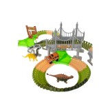 Set pista de curse cu 228 de piese flexibile, 2 dinozauri mari, 6 dinozauri mici si 2 masini incluse