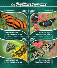 AFRICA CENTRALA 2015 - Fluturi tropicali /set complet-bloc + colita MNH (2 imagini)