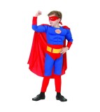 Costum carnaval Superman cu muschi pentru copii, 7 - 8 ani (120/130 cm)