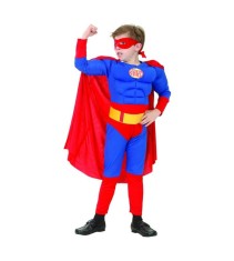 Costum carnaval Superman cu muschi pentru copii, 7 - 8 ani (120/130 cm)