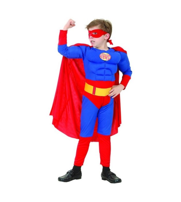 Costum carnaval Superman cu muschi pentru copii, 5 - 6 ani (110/120 cm)