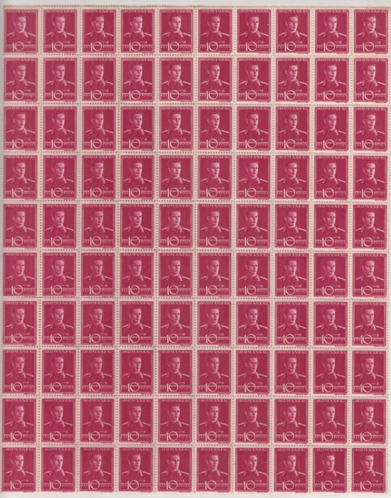 ROMANIA 1943/45 LP 154 REGELE MIHAI I UZUALE FILIGRAN MM VALOAREA 10 LEI CARMIN ROSU COALA 100 TIMBRE STARE MNH