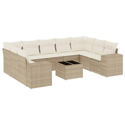 Set canapele de gradina cu perne, 10 piese, bej, poliratan foto