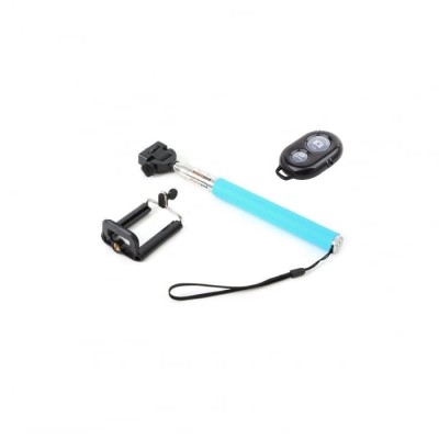 Selfie stick cu brat telescopic, filet universal 1 4, suport telefon si telecomanda Bluetooth - Albastru foto