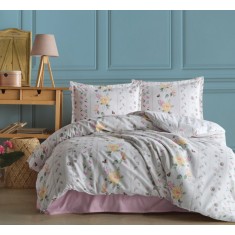 Lenjerie de pat din bumbac 100%, Clasy, pentru pat dublu, model Talva Beige