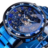 Cumpara ieftin Ceas Barbatesc Mecanic Winner Hefaistos Albastru Skeleton, Otel Inoxidabil, Automatic, Cadran Vizibil, Elegant, Barbati