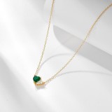 Colier din Argint 925 Placat cu Aur Galben, Pandantiv Inima Verde Smarald si Cristal Trillion