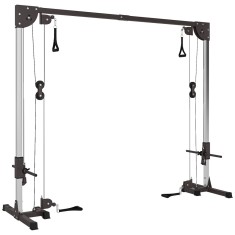 SPORTNOW Lat Machine cu scripete reglabile, stație cu cabluri pentru lat pulldown, 4 m&acirc;nere, &icirc;ncărcare reglabilă cu discuri, din oțel | Aosom Romania
