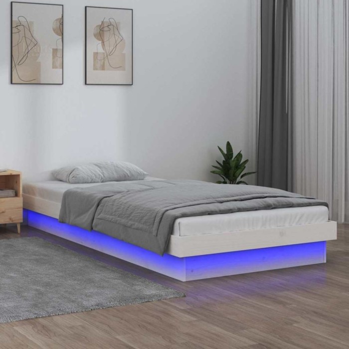 vidaXL Cadru de pat cu LED, mic Single 2FT6, alb, 75x190 cm lemn masiv
