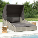 Șezlong vidaXL cu Acoperiș Pliabil, Gri, 200x114x128cm, Poliratan, Perna Inclusa, Gradina/Piscina, Confortabil si Durabil