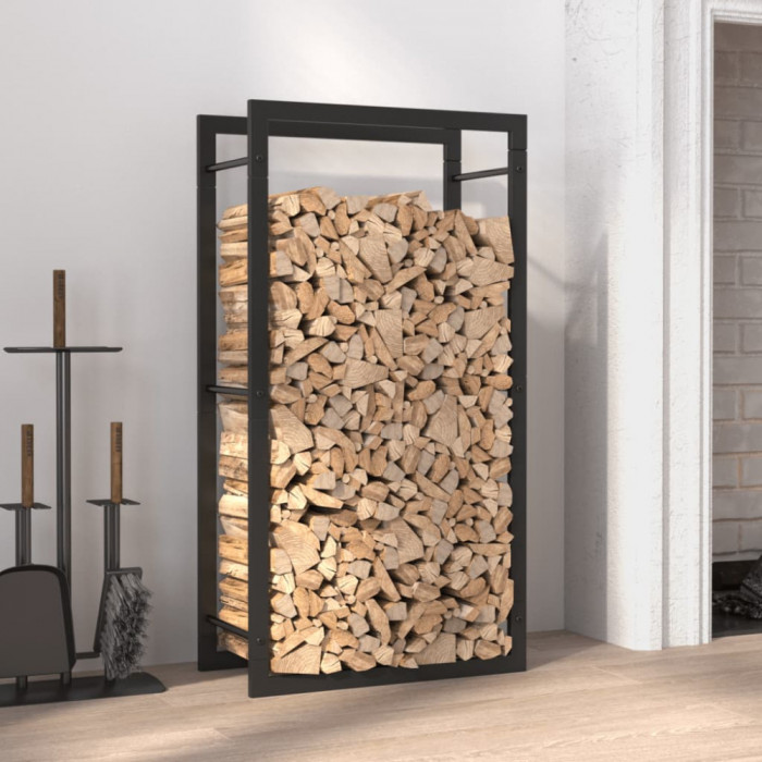 Suport pentru lemne de foc, negru mat, 50x28x94 cm otel GartenMobel Dekor