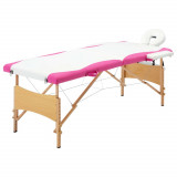 Masa pliabila de masaj, 2 zone, alb si roz, lemn GartenMobel Dekor, vidaXL