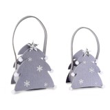 Pachet 60 seturi gentute cadou din fetru, Brad cu stelute, 14x8.5x16 cm si 12x6.5x13 cm